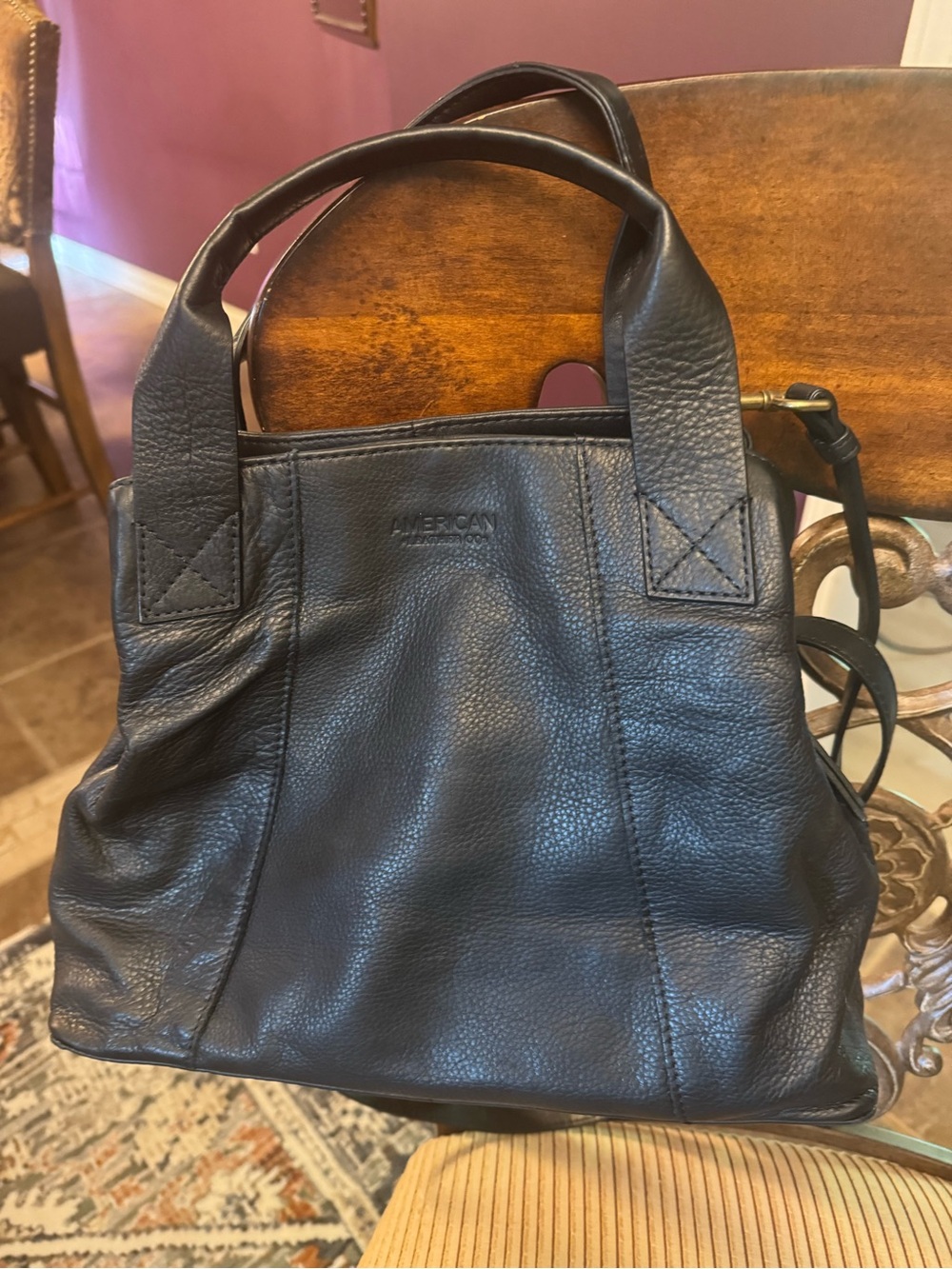 American Leather Black Leather Tote Bag